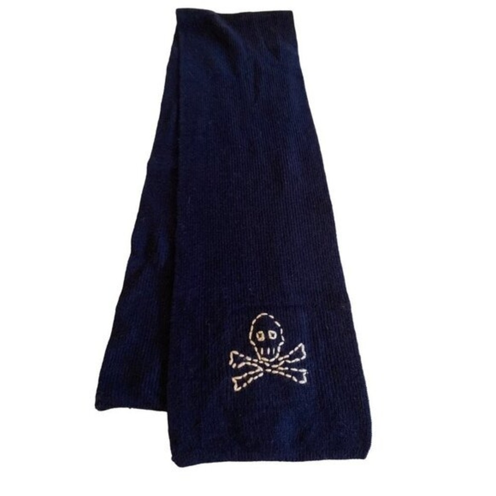 Crew‎ Cuts Blue Knit Scarf Muffler Skull Crossbones Stitch One Size